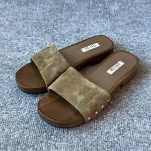 Bibi Lou 37 Olive Green Suede Wooden Platform Studded Slide Sandals Size 7